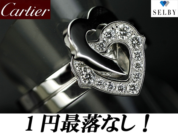 1円～カルティエK18WGダイヤモンドリング/ダブルハート SELBY