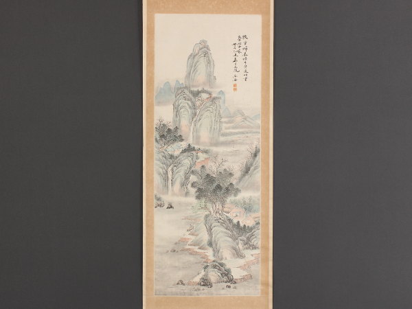 E04767 高久隆古 雪景山水図 肉筆紙本 掛軸 軸箱