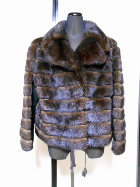 【ミンク】ブラウンデザインショートコート【ユーズド】No.25