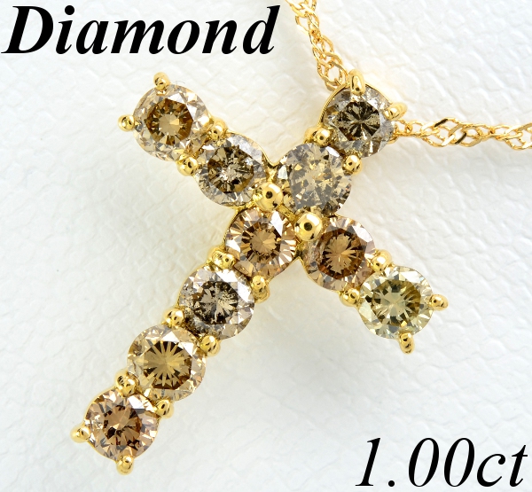 【ＤＭ】1円～1.00ct！ 天然ダイヤモンド K18 クロス ネックレス
