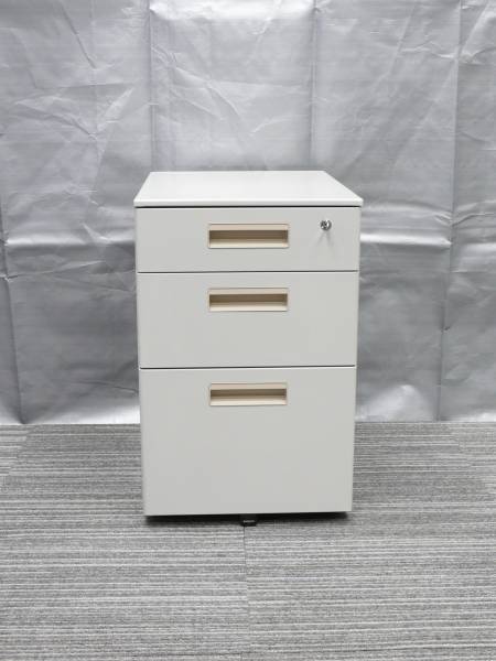 ◆管102◆3段デスクワゴン袖机 幅400ｍｍ鍵付き