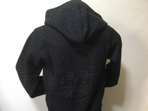 ルシアンペラフィネ　スタッズスカル　裏起毛パーカー　黒XL