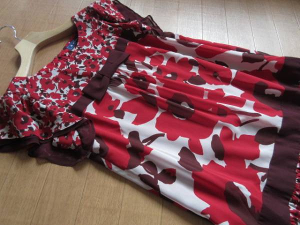 即決エムズグレイシー☆リボン装飾迷彩花柄シフォンワンピース38