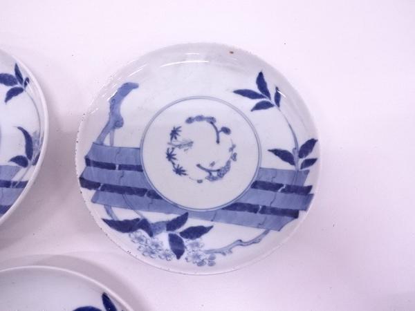 33708# 古伊万里 染付桜五寸皿5客揃