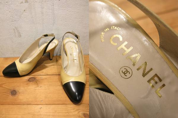即決 CHANEL シャネル バイカラー パンプス ハイヒール ココ 靴