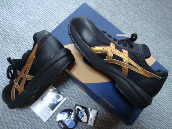 ☆asicsアシックスタイガー安全靴黒金25.5cm送無料☆デッドs新品(25.5