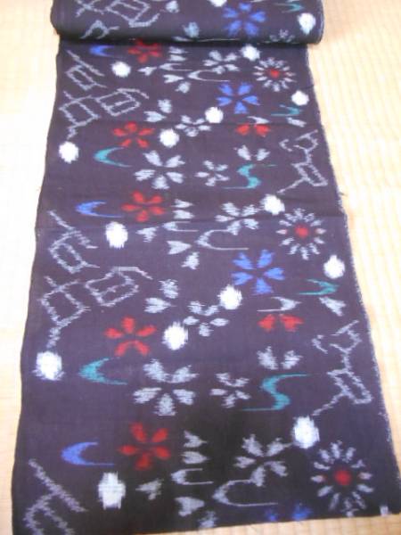 木綿　絣　反物　花柄　色入り　１１．３メートル　其の１