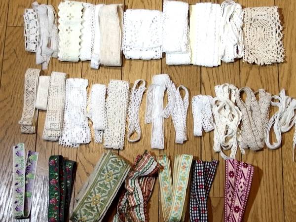 アンティーク フランスアンティーク レース リボン 糸 チュール セット