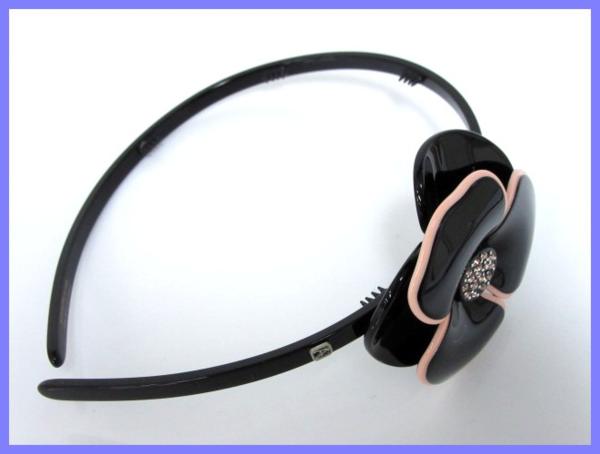 13208★美 ALEXANDRE DE PARIS カチューシャ/カメリア/黒/ピンク