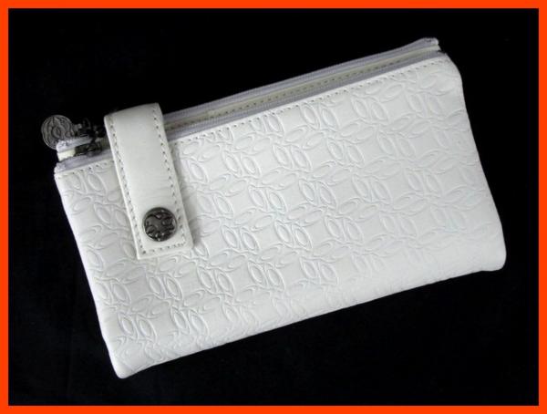 12809★美品 OAKLEY/オークリー 牛革 二つ折り財布/小銭入れ/白