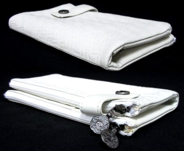 12809★美品 OAKLEY/オークリー 牛革 二つ折り財布/小銭入れ/白