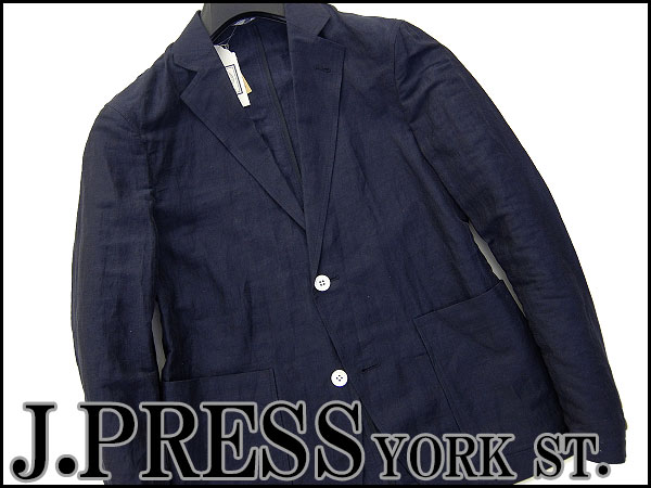 ジェイプレスYORK ST. 花柄使リネンアンコンジャケットM位紺9745