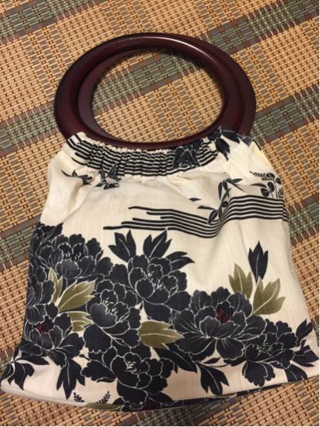 ゆかた・夏着物用 ハンドバッグ 変わり織り 白地に牡丹