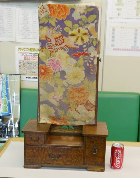 A-4 昭和レトロ 木製 鏡台 化粧台 ドレッサー 一面鏡 花柄 卓上 収納