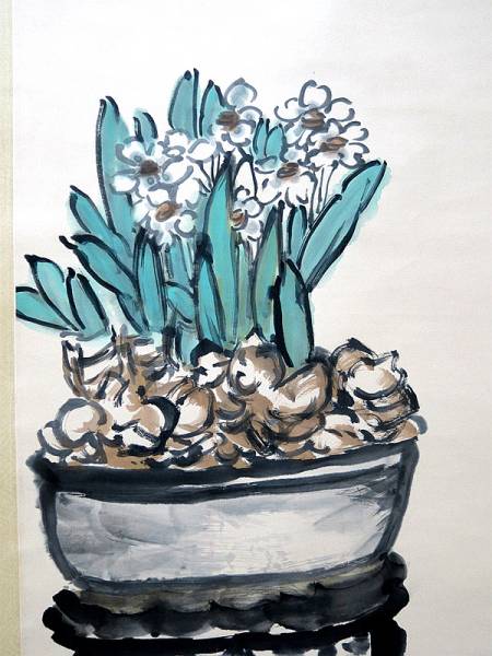 呉昌碩　拍売会購入 蘭花 中国古画 肉筆保証 掛軸　唐物E5