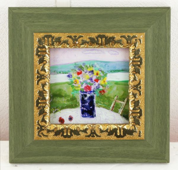 S2764a 一枚の絵取扱 原良次 ガラス絵 高原のテーブル 花 静物画 売買されたオークション情報 Yahooの商品情報をアーカイブ公開 オークファン Aucfan Com