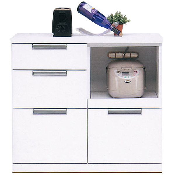 ◆キッチンカウンター レンジ台 完成品 鏡面 幅90cm