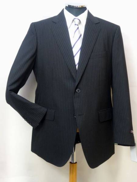【春夏 新作】 2Bワンタックスーツ・STRETCH・黒/縦縞・BB5