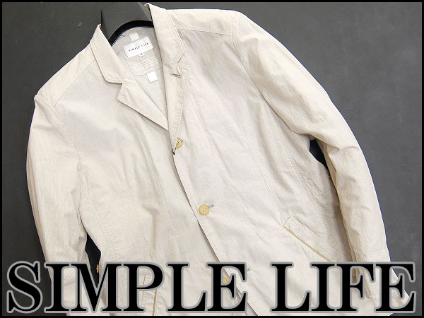新品シンプルライフ 麻混ストライプアンコンジャケットL★J25357