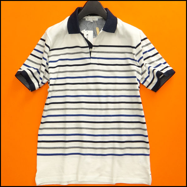 新品 TKタケオキクチ パネルボーダーポロシャツXL白紺青灰I11188