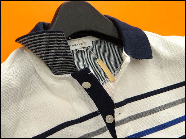 新品 TKタケオキクチ パネルボーダーポロシャツXL白紺青灰I11188