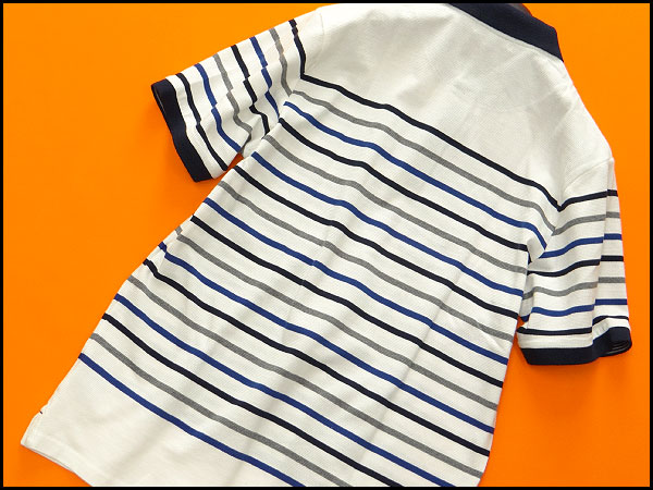 新品 TKタケオキクチ パネルボーダーポロシャツXL白紺青灰I11188