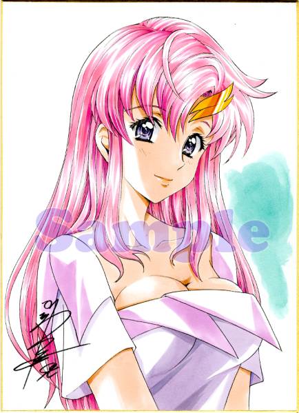 片励会】かわらじま晃直筆原稿色紙「SEED/ラクス」原画付き(サイン