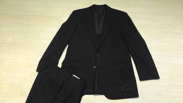 175cmW87★三陽商会SIEG FRIED★春夏上質2Bスーツ/黒ストライプ