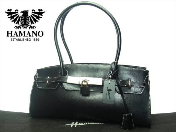 未使用★濱野皮革工藝 レザー ショルダー バッグ ハマノ 黒 完売