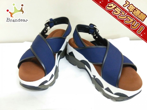 マルニ サンダル 37 レディース ダークネイビー×黒×マルチ