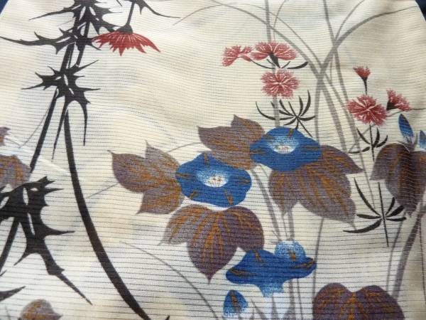 夏 着物・絽【 朝顔あざみ撫子 】 Fサイズ ポリエステル 洗える