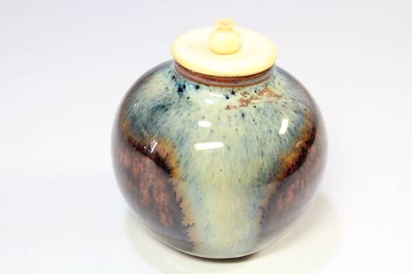 i-4375　中村陶六 肩衡茶入 象牙蓋 茶道具