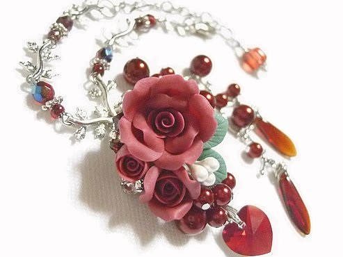 Mm*☆深紅*赤薔薇*スワロハート ストラップ/バッグチャーム