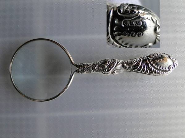 純銀製のハンドルの虫眼鏡 ルーペ イギリス 1899年-ご購入商品