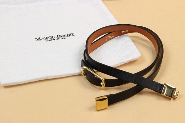 仏製☆MAISON BOINET/メゾンボワネ レザー 細 ベルト 黒 75/30 MAISON