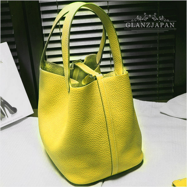 HI03*夏色*人気*ライム*高級本革*大容量*キューブ型トートバッグ