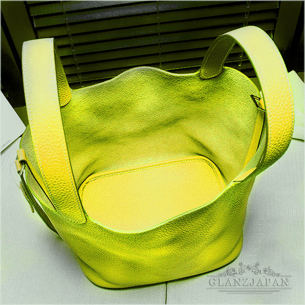 HI03*夏色*人気*ライム*高級本革*大容量*キューブ型トートバッグ