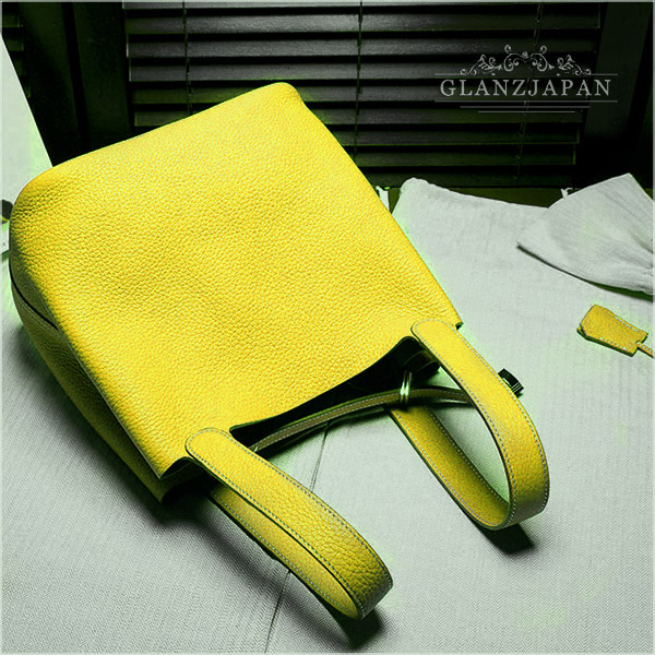 HI03*夏色*人気*ライム*高級本革*大容量*キューブ型トートバッグ