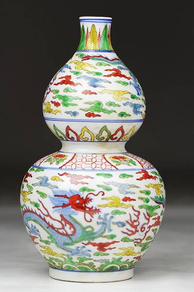人気セール，高品質 【三渓堂】S854 清代康熙年製 雲龍図五彩瓢箪