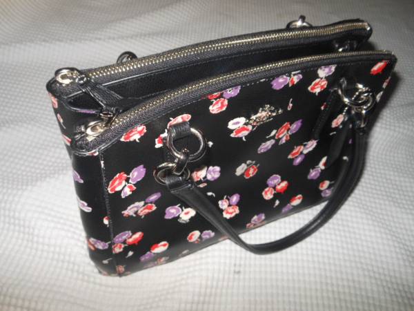 レディース COACH コーチ シグネチャー ジャガード×本革 レザー 2wayハンドバッグ