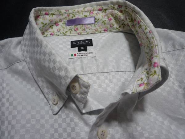【ポールスミス】M半袖シャツ襟花柄ボタンダウンBDチェック