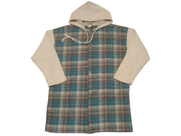 即決！90'sンテージUSA製フード付きネルシャツ7分袖USED古着