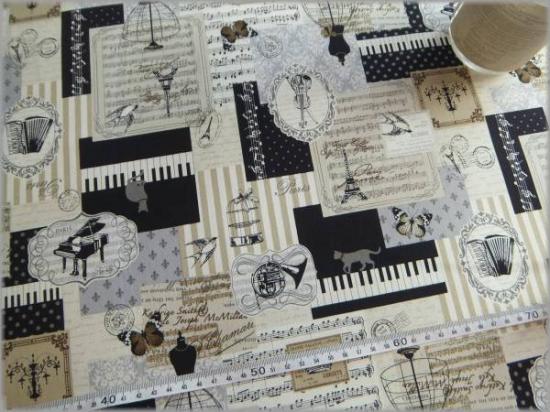 mets★6m*コラージュ柄*ネコ*beige*コットンオックス生地布地4A