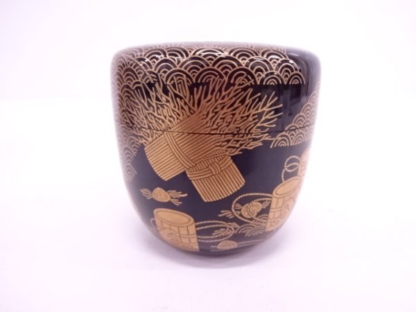 58026# 漆塗り蒔絵汐汲大棗(十五代鵬雲斎書付)