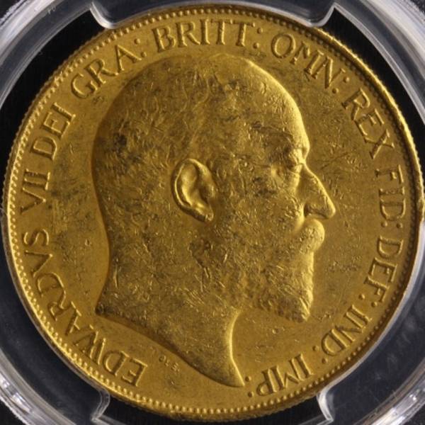 イギリス 1902 エドワード7世 5ポンド 金貨 PCGS AU58 最落なし