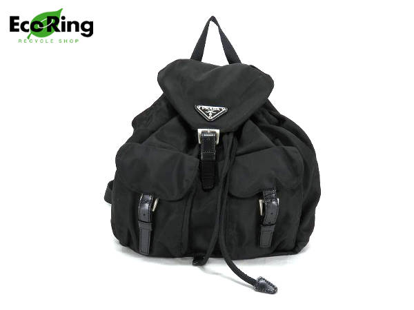 1円 プラダ ナイロン ポケット付 リュックサック ブラック CD621