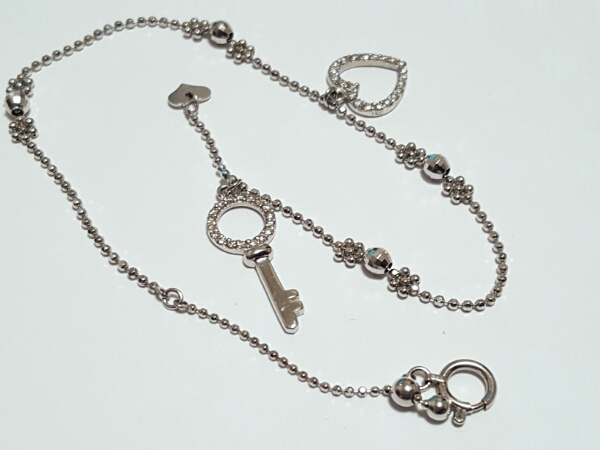 K18WG アンクレット ハート 鍵 ダイヤ ブレスにも可能？ 送料込