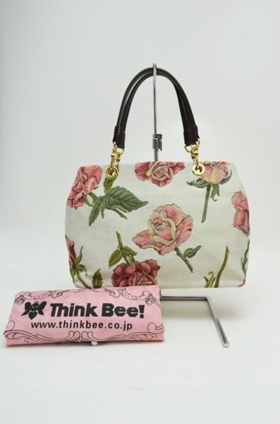 ほぼ新品 Think Bee！ローズ 刺繍 バッグ ジャガード