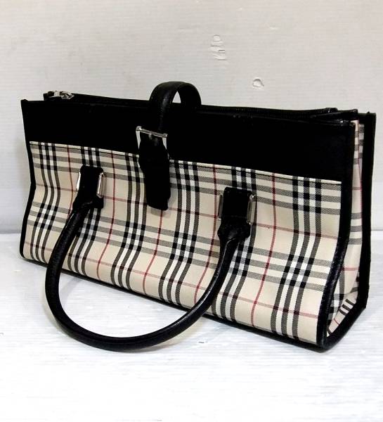 バーバリー チェック ハンドバッグ キャンバス レザー BURBERRY