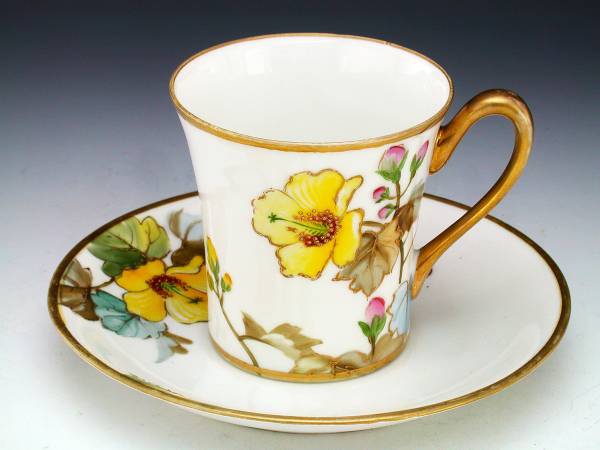 オールドノリタケ・金盛上手彩色仏桑華図 キャビネットカップ オールドノリタケ・金盛上手彩色仏桑華図 キャビネットカップ